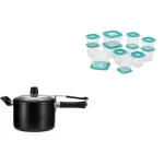 Kit Panela de Pressão Antiaderente 4,5L + Conjunto de Potes 12 Uni
