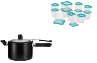 Kit Panela de Pressão Antiaderente 4,5L + Conjunto de Potes 12 Uni