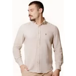 Camisa Ralph Lauren Masculina Linho Navy Icon Areia Mescla