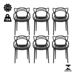 Kit 6 Cadeiras De Jantar Allegra Master Empilhável Polipropileno Waw Design Modelo Allegra Cor Preto