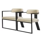 Kit 02 Poltronas Oregon Linho Bege Estrutura Preto Fosco