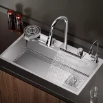 Cuba De Prateado 75×45, Embutida Ou Sobreposta, Pia Gourmet Reta Moderna Para Cozinha, Pia Inox Multifuncional, Acessórios Luxo Completos