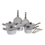 Jogo De Panelas De Cozinha Mimo Style Cook Fundo De Tripla Indução Com 10 Peças De Alumínio Marmol Vanila