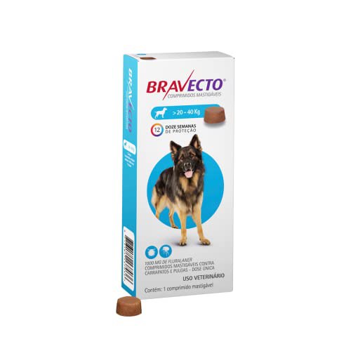 Bravecto® Cães 1000mg – Antipulgas e Carrapatos – Cães de 20 a 40kg – 1 Comp. Mastigável – MSD Saúde Animal