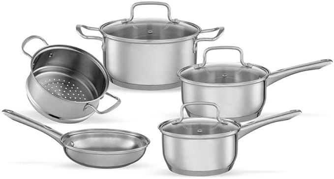 Brinox – Jogo de Panelas Aço Inoxidável Fundo Triplo 5 Peças Jasmin com Indução – Inox