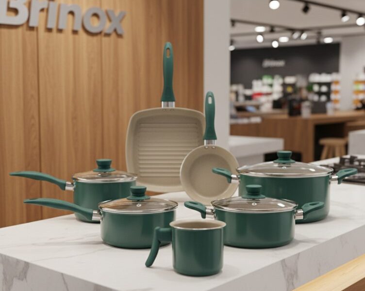 Brinox – Jogo de Panelas Antiaderente Ceramic Life Brinox Easy 7 Peças – Verde Jade