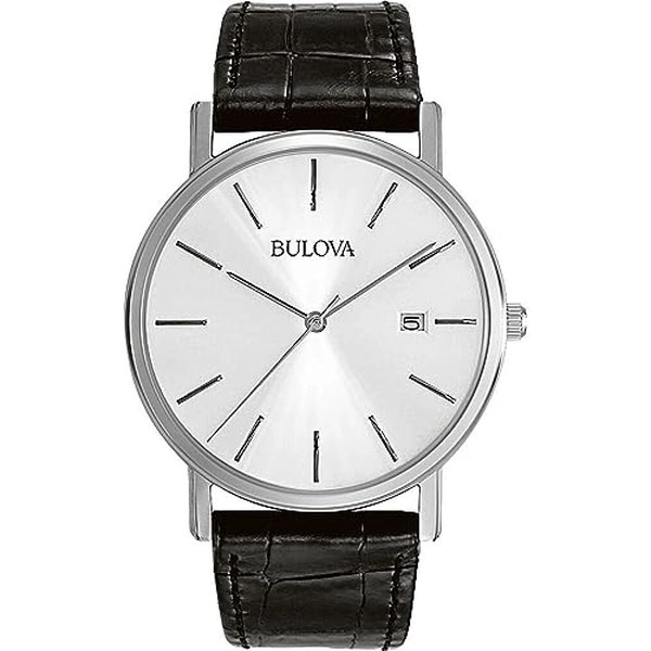 Bulova Relógio masculino clássico com 3 ponteiros e pulseira de couro de quartzo, fivela, 37 mm