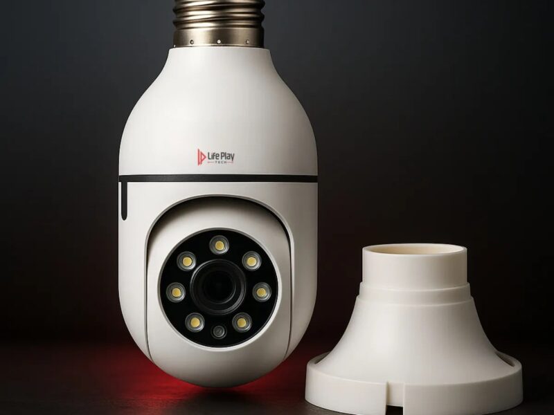Câmera De Segurança Lâmpada Panorâmica Maxnova Wi-Fi 1080p Sensor Movimento 355º Visão Noturna