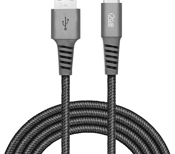 Cabo USB-C I2GO 2m 2,4A Nylon Trançado Chumbo – I2GO PRO
