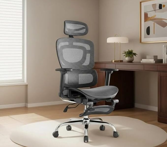 Cadeira De Escritório Ergonômica Mônaco Bt07 Luvinco Malha Respirável Com Suporte Lombar Adaptável Apoio Para Pés Retrátil Encosto Ajustável Seis Posições Suporta 200kg