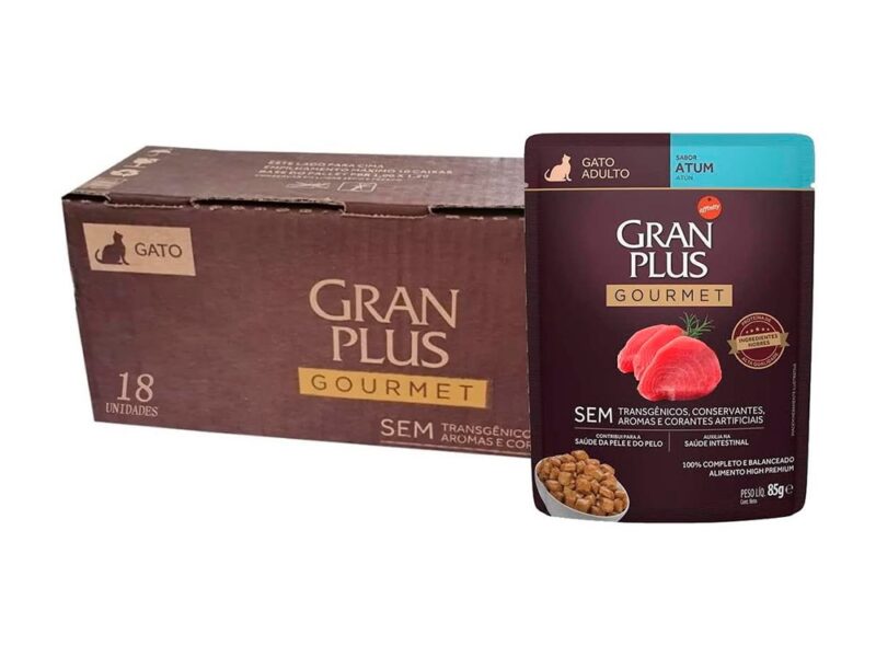 Caixa 18un Ração Úmida Granplus Sache Gato Adulto Atum 85g