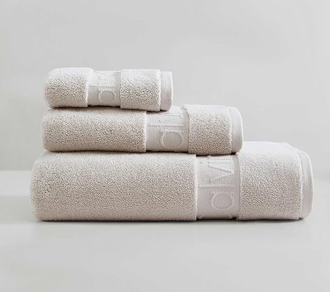 Calvin Klein – Toalhas de banho, toalhas de algodão premium super macias com construção zero torção, certificado Oeko-Tex (bege sólido icônico, 3 peças)