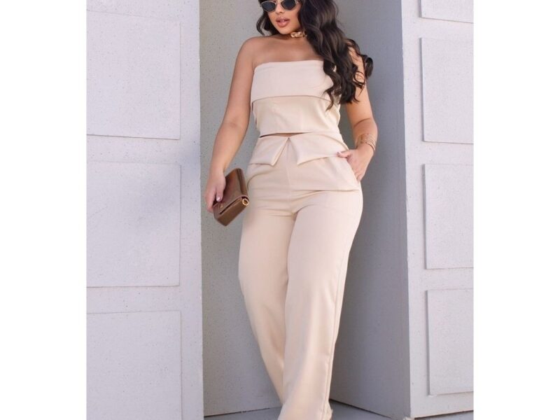 Conjunto Alfaiataria Tomara Caia Calça Pantalona