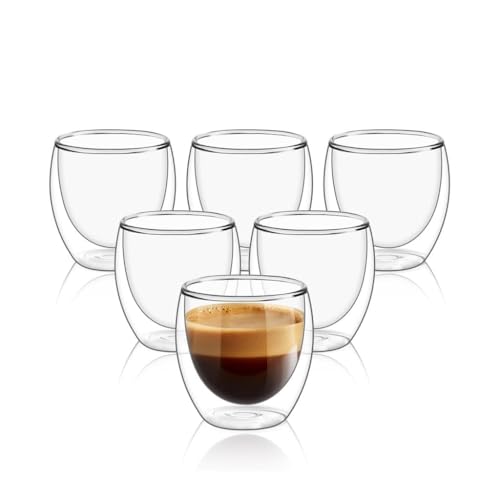 Conjunto com 6 Xícaras de 80ml Vidropara Café de Parede Dupla, Feito de Vidro Borossilicato – Kit de Xícaras para Chá, Café e Bebidas Quentes- Presente Elegante
