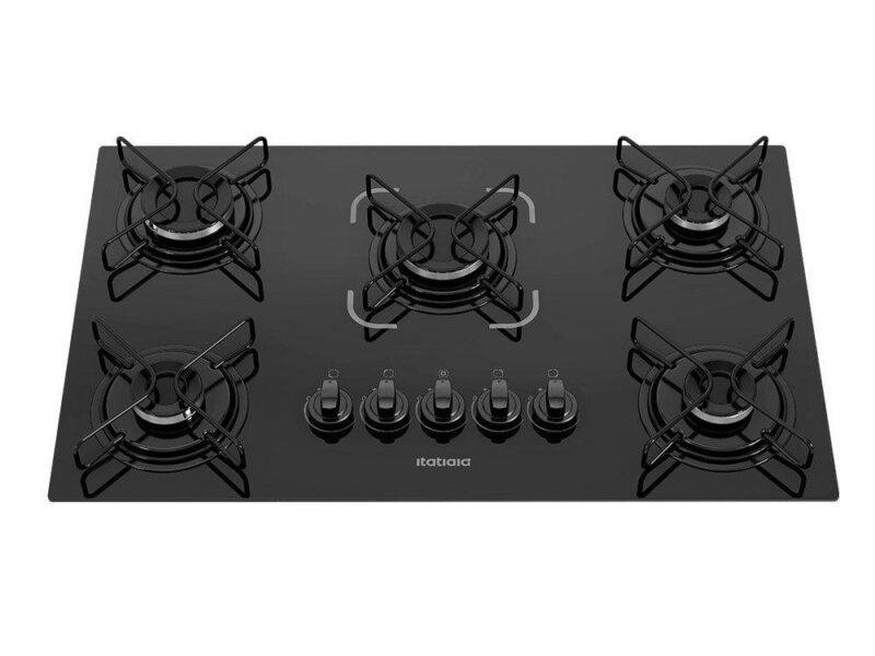 Cooktop a Gás 5 Bocas Itatiaia Essencial | Mesa de Vidro Temperado, Preto, Bivolt