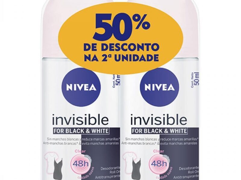 DESODORANTE NIVEA FEMININO ROLL ON BLACK E WHITE 2 UNIDADES DE 50ML