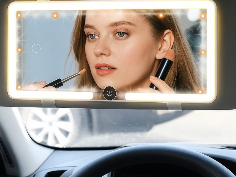 Espelho De Carro Com 3 Modos De Luz E 60 LEDs Recarregável