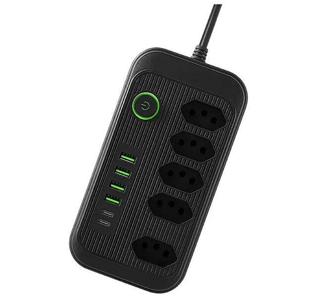 Extensão 5 Tomadas E 1 Pd 4 Usb Led Bivolt Power 127v/220v