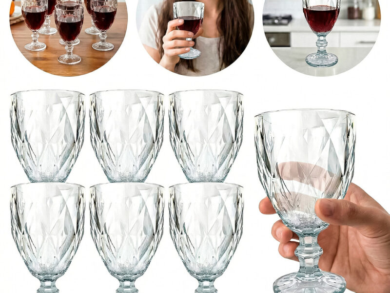 Jogo De Taças Double Diamond Vidro 325ml Kit 6 Peças Cozinha Mesa Ocasiões Especiais Hercos