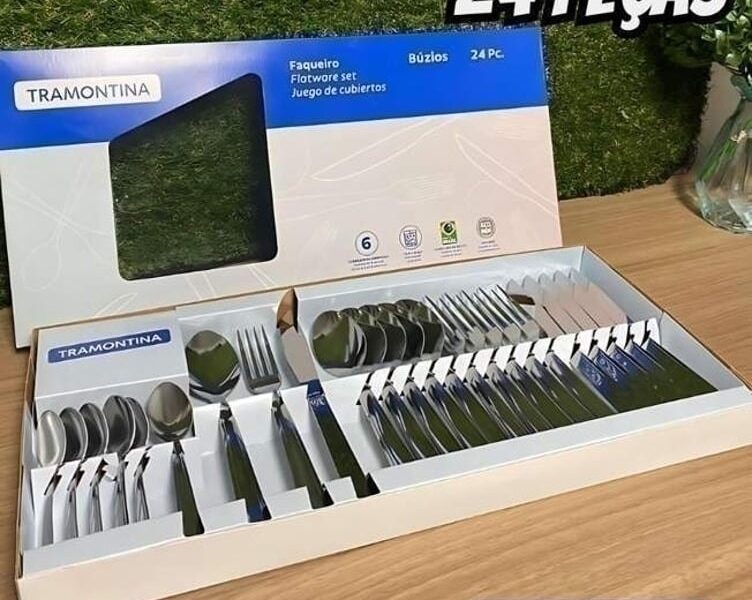 Jogo De Talheres Tramontina Colher Faca Garfo 24 Peças Búzios Inox Tramontina – Faqueiro / Jogo de Talheres –