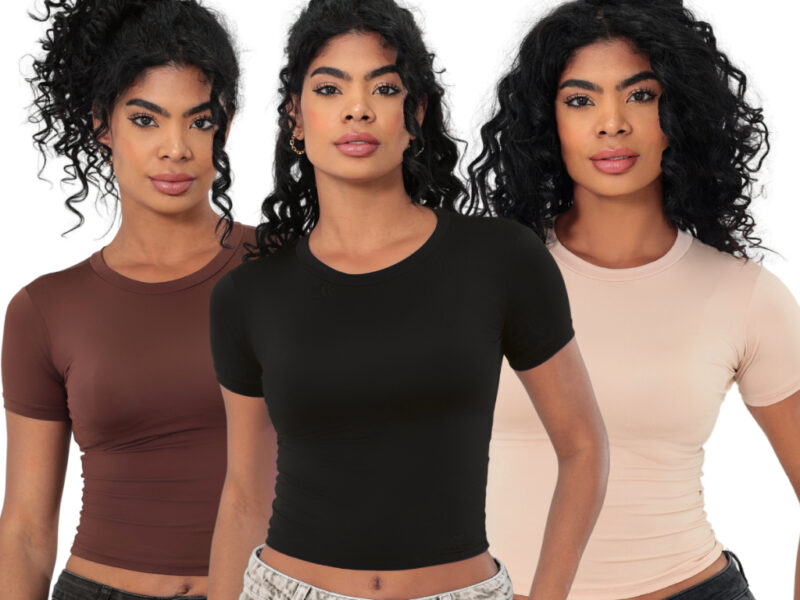 KIT 03 Baby Tee Feminina – Blusa Slim Fit Manga Curta – Blusa de Compressao Baby Tee