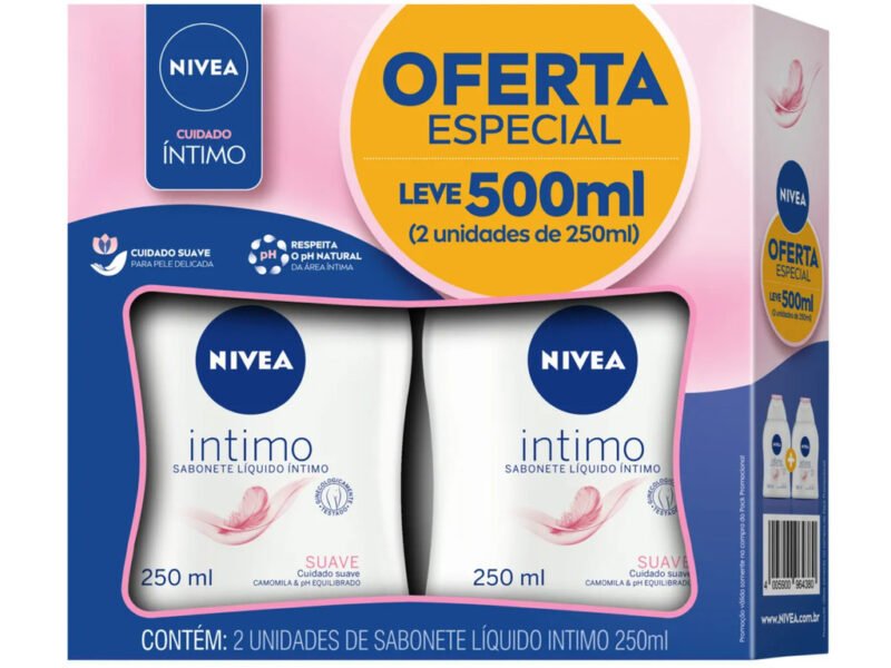 KIT NIVEA Sabonete Líquido Intimo Suave 250ml – 2 Unidades