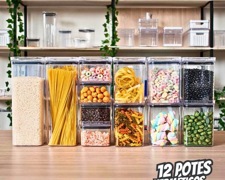 Kit 12 Pote Herméticos Empilháveis Porta Mantimento Cozinha Rebirth