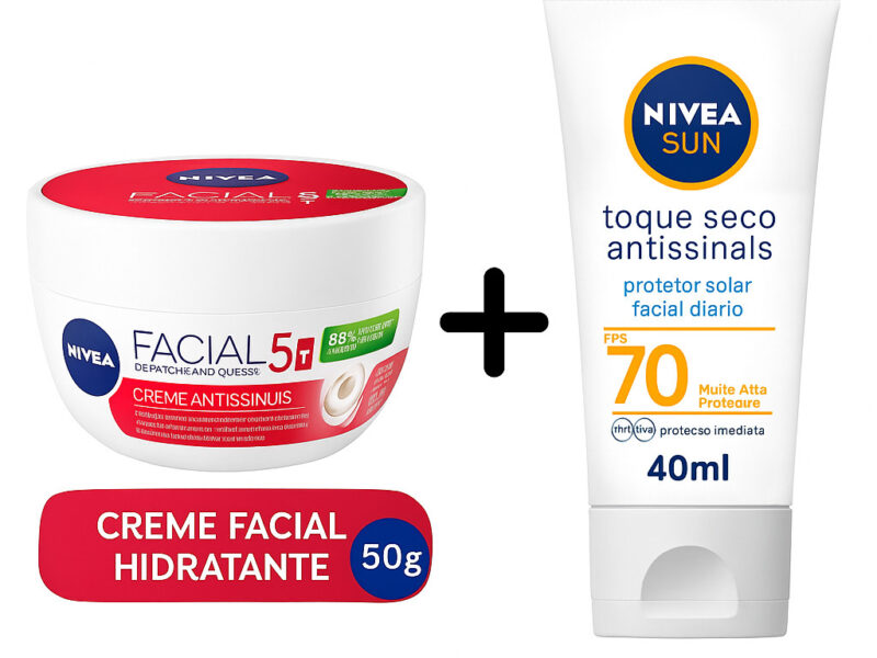 Kit Protetor Solar Facial Toque seco Antissinais FPS70 40ML + NIVEA Creme Facial Antissinais 50G
