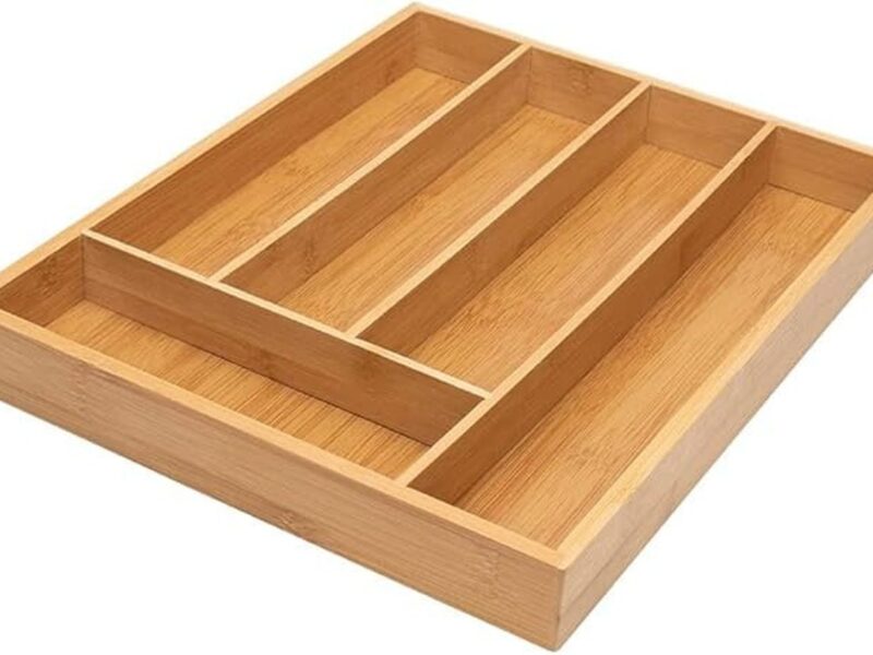 Mimo Style Porta Talheres Ecokitchen, Produzido em Bambu de Ótima Qualidade, Resistente, Durável e 100% Ecológico, Possui 5 Compartimentos Para Organizar Seu Ambiente