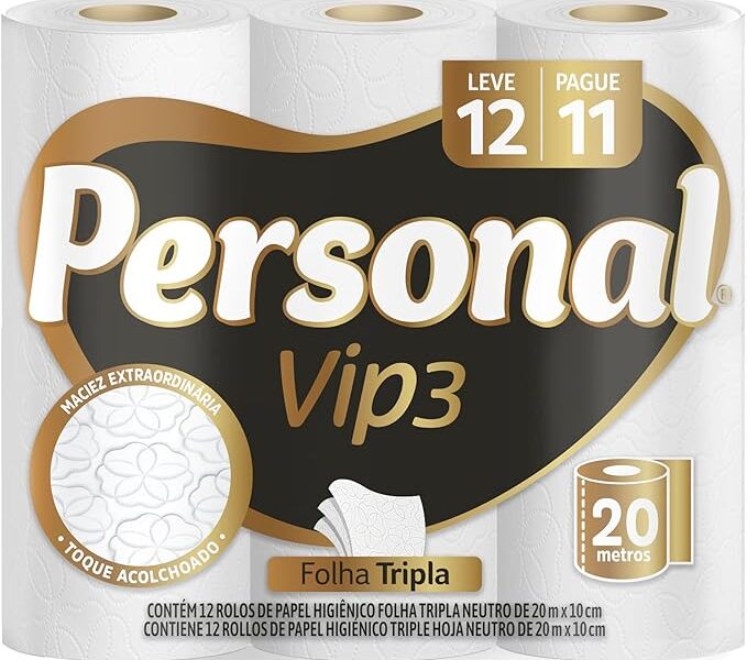 Personal Papel Higiênico Vip Folha Tripla Com 12 Rolos De 20M