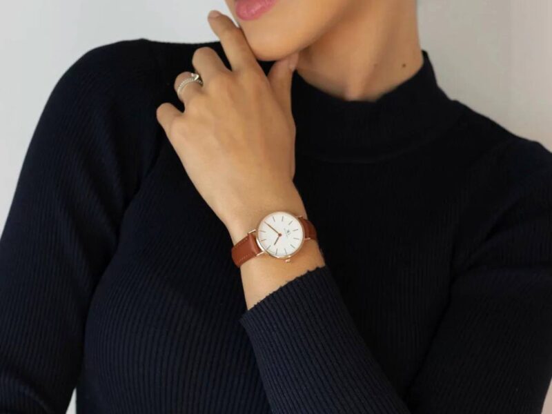 Relógio Feminino de Couro Marrom Saint Germain Bronx Rose Gold 32mm Cor do fundo Branco
