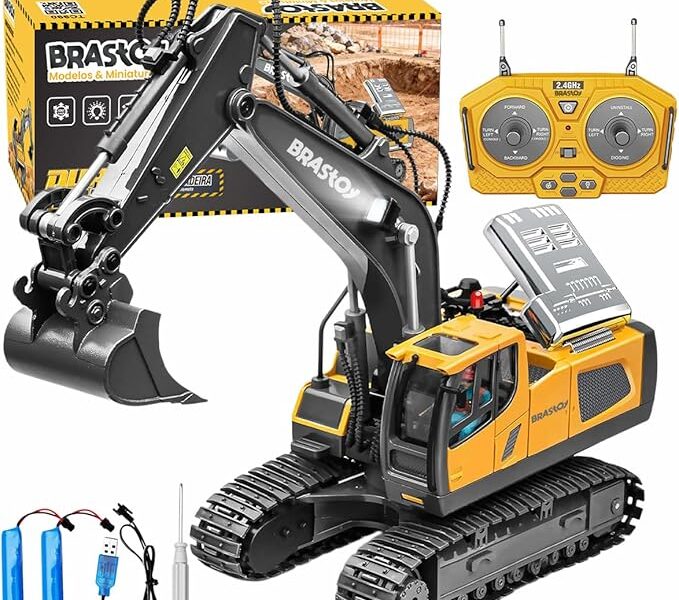 STEM Brinquedos Escavadeira de Controle Remoto – Caminhão de Construção de Controle Remoto, Presente para Crianças de 4 a 11 Anos