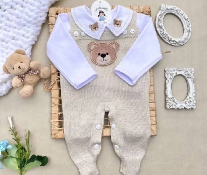 Saída de Maternidade Tricot Ursinho Bege