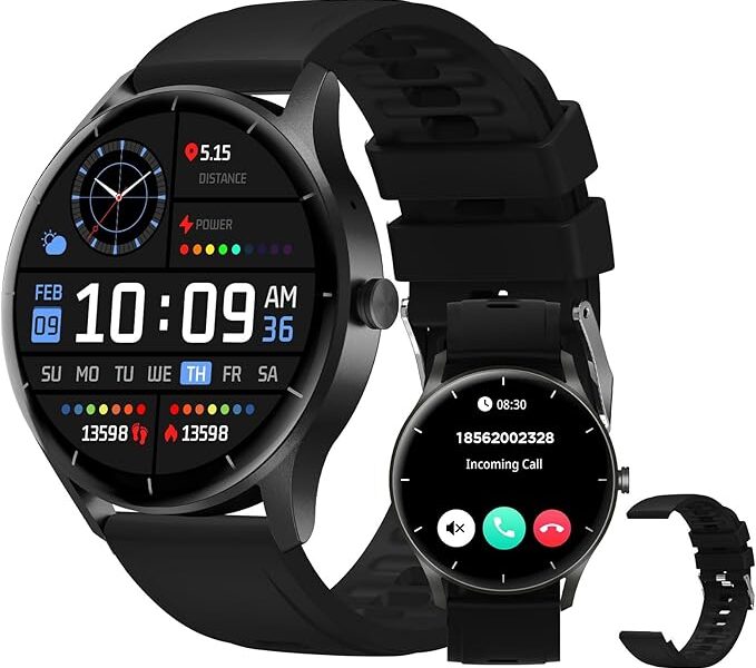 Smartwatch PEJE Relógio Smartwatch com Pulseira Extra – Tela Touch HD 1.28″,À Prova d’Água IP68,Faz Chamadas Bluetooth,123+ Modos Esportivos,Bateria de 5-7 Dias,Compatível com iOS/Android.(Preto)