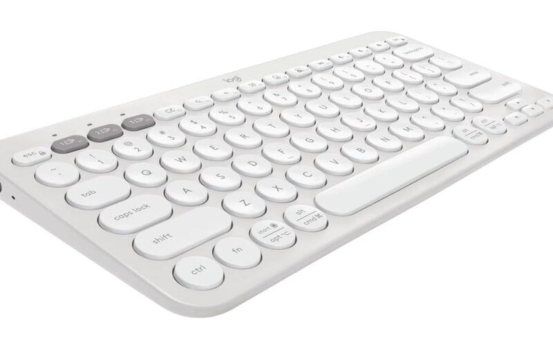 Teclado sem fio Logitech Pebble Keys 2 K380s com Conexão Bluetooth Easy-Switch e Pilha Inclusa – Compatível com PC, Mac, Chrome OS, Android, iOS e Apple TV, Layout US – Branco