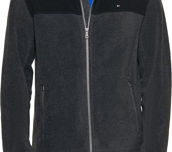 Tommy Hilfiger Men’s Classic Zip Front Polar Fleece Jacket, black/Charcoal,XS