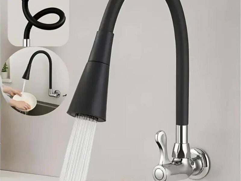 Torneira Flexível Parede Cozinha Preto Pressurizada Moderna