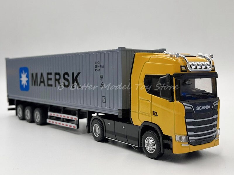 1 : 50 Modelo Diecast Truck Toy Scania S730 Trator Com Semi-Trailer Pull Back Sound Light Presentes Para Crianças