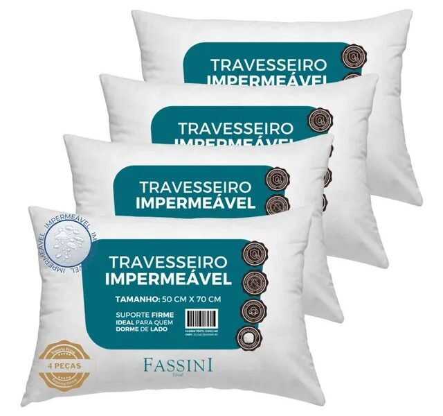 4 Travesseiros Antialérgico Impermeável 50×70 Super Macio