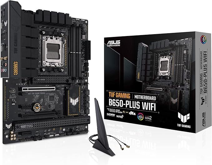 ASUS Placa mãe TUF Gaming B650-PLUS WiFi AMD B650 AM5 Ryzen Desktop 9000 8000 e 7000 ATX, 14 estágios de energia, PCIe 5.0 M.2, memória DDR5, WiFi 6 e Ethernet de 2,5 GB, suporte USB4 Aura Sync
