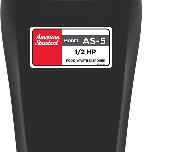 American Standard 10-US-AS-5 Sistema de moagem de resíduos alimentares de aço inoxidável anticongestionamento, linha fina, 1/2 HP, preto