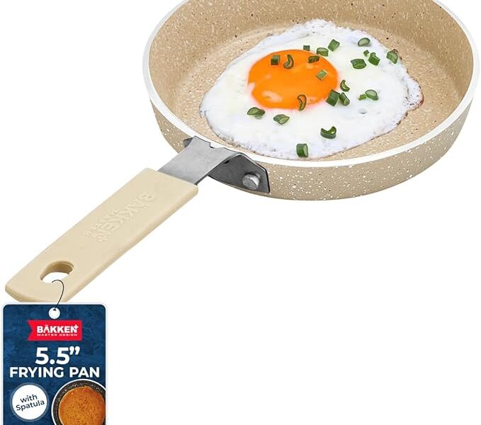BAKKËN-SWISS – Mini Frigideiras de 2 Peças – Antiaderente – 14 cm – Alças de Toque Frio – Resistente ao Calor até 204°C – Segura para Fogões a Gás, Elétrico, Indução e Cerâmica