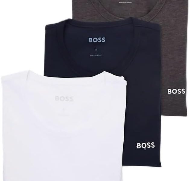 BOSS Pacote com 3 camisetas masculinas de algodão e gola redonda