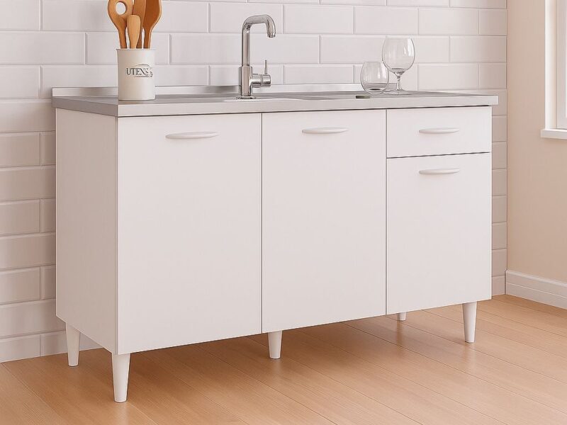 Balcão de Cozinha 120cm sem Pia 3 Portas 1 Gaveta 100% Compacta Branco Resistente e Funcional