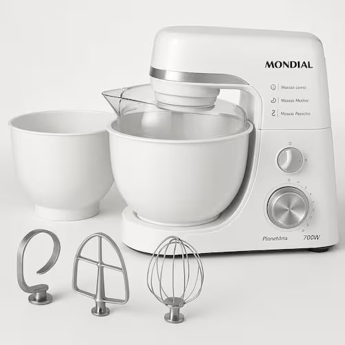Batedeira Planetária Mondial BP-03W-2B com 12 Velocidades e 700W – Branca – 220V