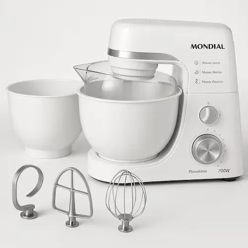 Batedeira Planetária Mondial BP-03W-2B com 12 Velocidades e 700W – Branca – 220V