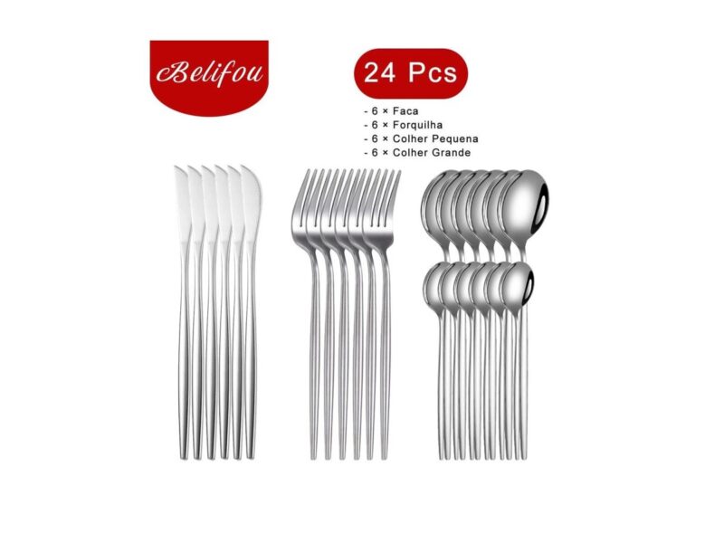 Belifou Kit 24 Jogo De Talheres Inoxidável Suprimentos Cozinha Talheres Dourados Talheres