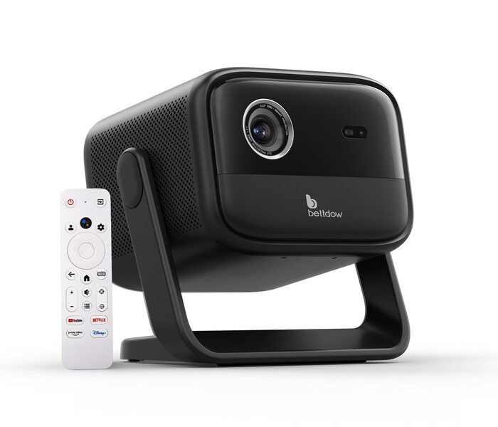 Bettdow Projetor DLP AC1095 4k 8k 600 ANSI Hd 1080p Google TV 0S + Android 11 AOSP, Smart Projetores Portatil WiFi6 BT5.0 NFC, Auto Correção Trapezoidal, Foco TOF, Bateria integrada de 20800mAh