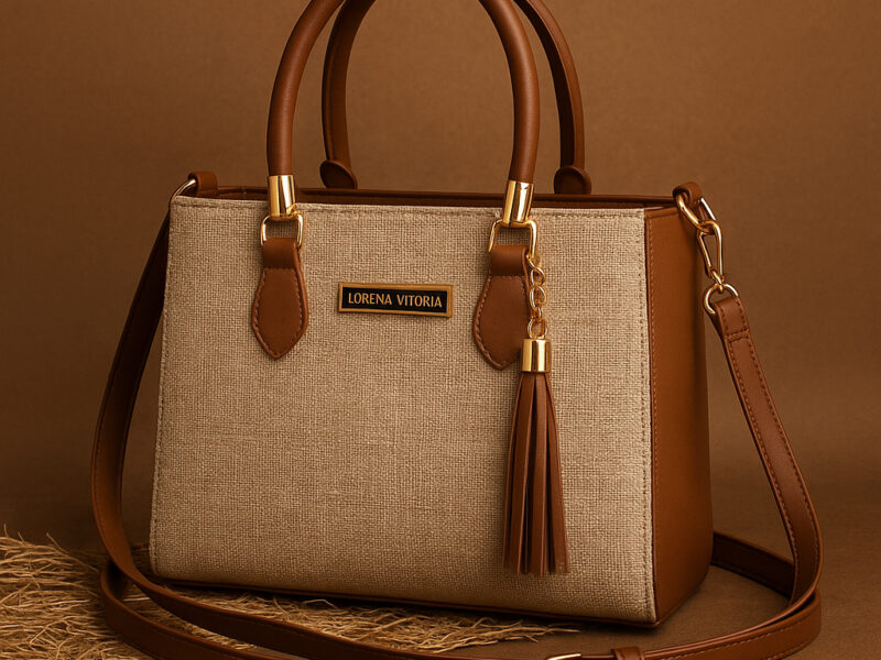 Bolsa Feminina Lorena Vitória Palha Chic Alça Dupla (Mão + Transversal)