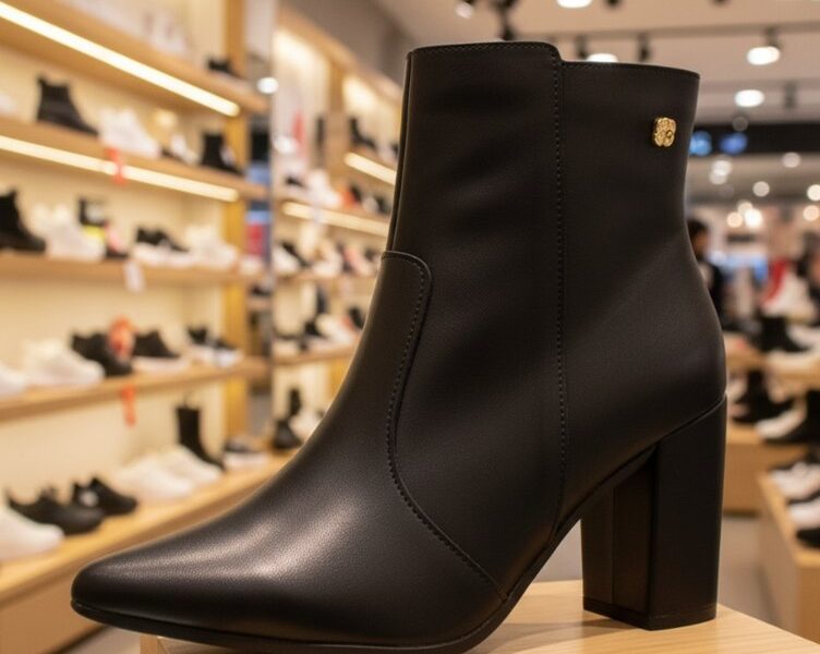 Bota Bico Fino Coturno Feminino Cano Curto Salto Confortável